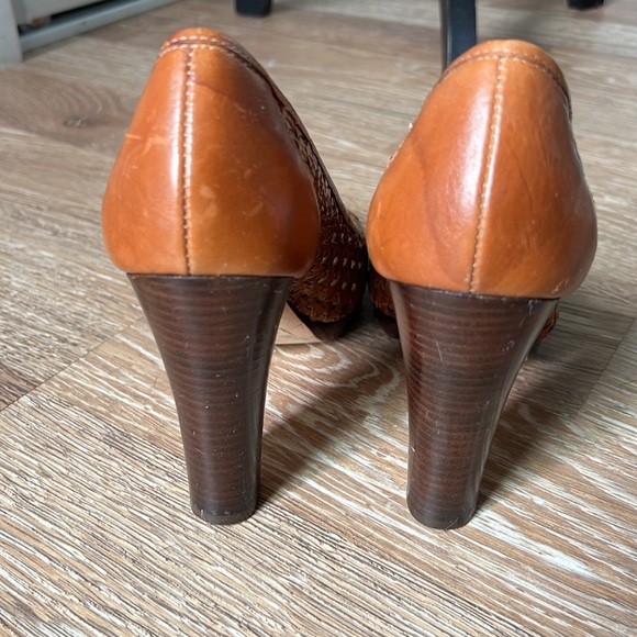 Circa Joan & David Rattan leather wood block heel with open toe women’s size 9 - Picture 4 of 9